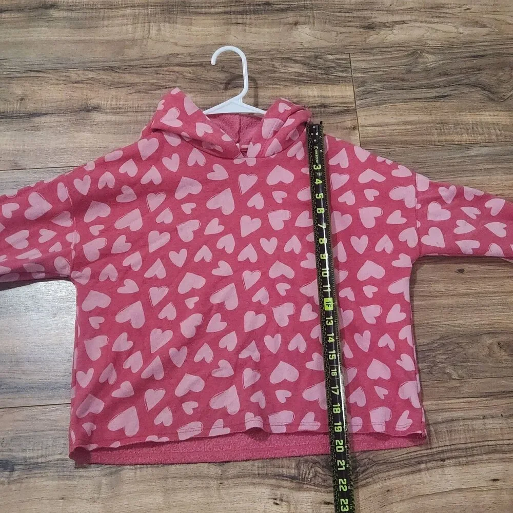 Old Navy Girls Heart Print Hoodie XL 14-16 Pink Pullover Sweatshirt Cozy Cute